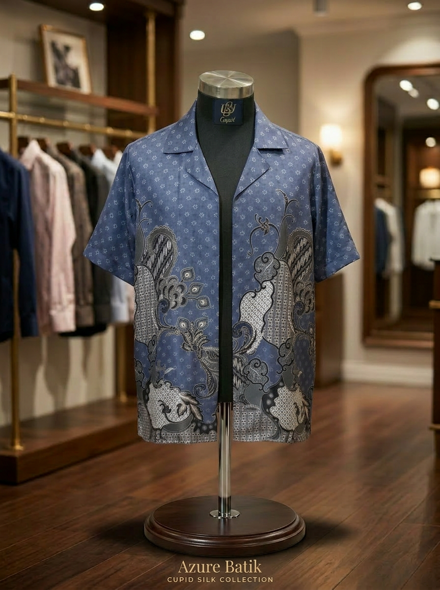 Azure Batik — Cupid silk shirt on mannequin