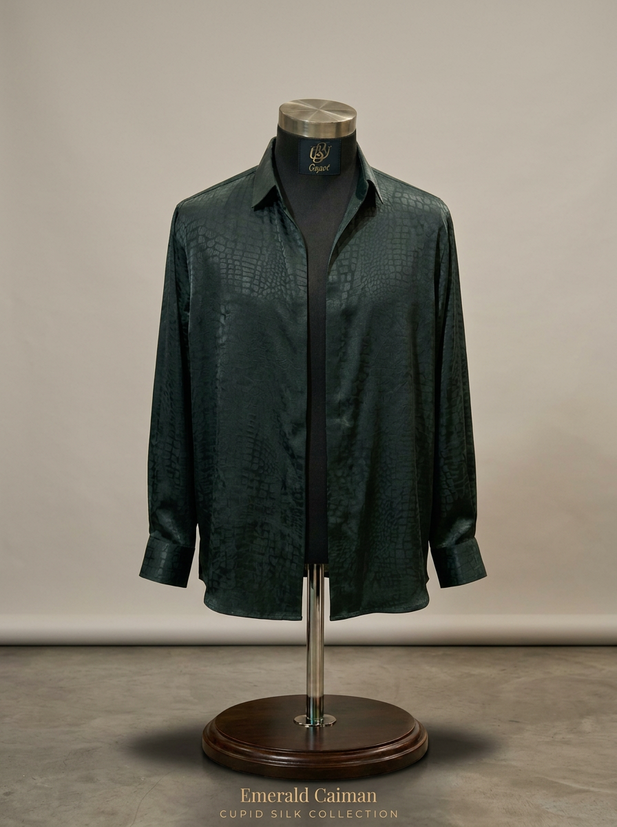 Emerald Caiman — Cupid silk shirt on mannequin